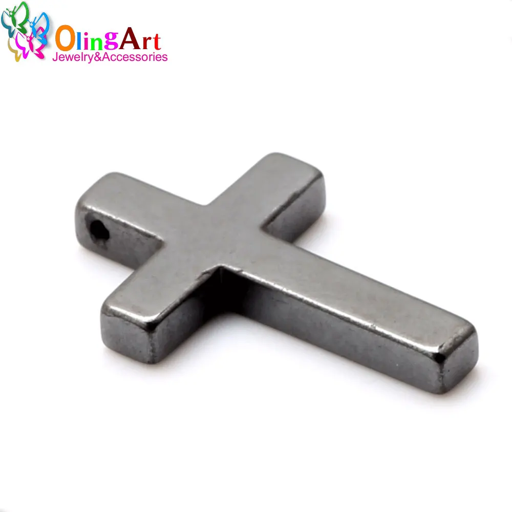 OlingArt 35*23MM 3pcs/Lot Natural Stone Black Hematite Beads Cross Pendant DIY Necklace Bracelet Jewelry Making New