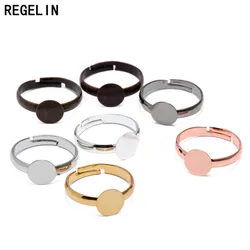 REGELIN Adjustable Ring Settings 6/8/10mm Round Blank Base Trays Bezel for Cabochon Cameo DIY Ring Jewelry Making 20pcs/lot