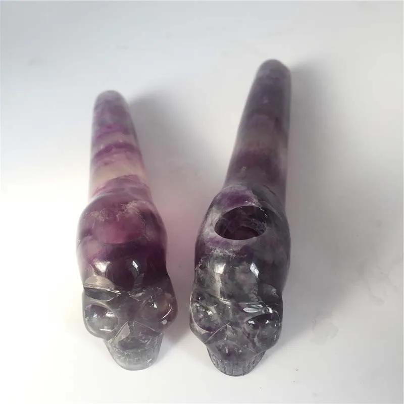 

Unique Custom Skulls Natural Rainbow Fluorite Carved Tobacco Smoking Pipe