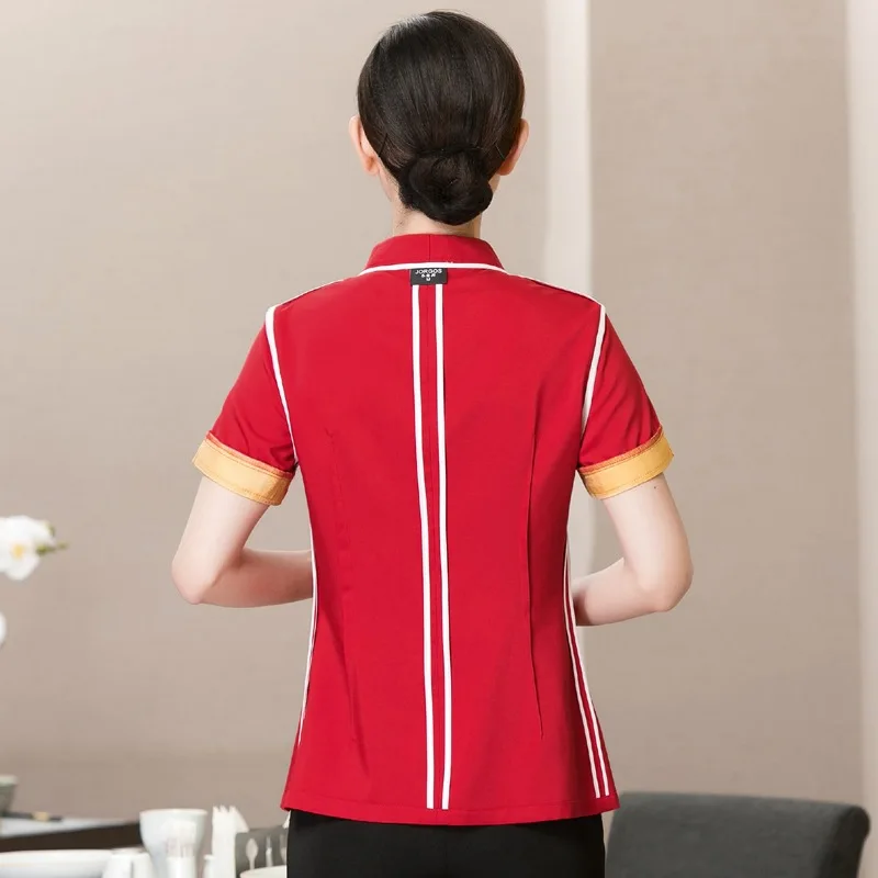 Hotel Workwear Summer Women Restaurant Coat Uniform Short Sleeve Waitress of Chafing Dish Canteen Breathable Men Jacket H2118