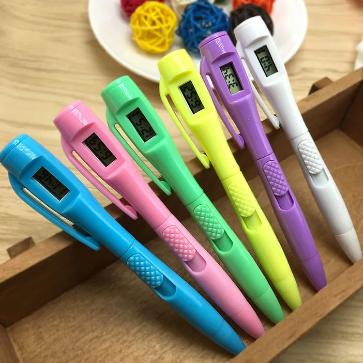 Digital Watch Ball Point Pen 5 PCS/Lot Electronic Clock Pens For Writing Portable Stationery Office Special Ballpoint Pen