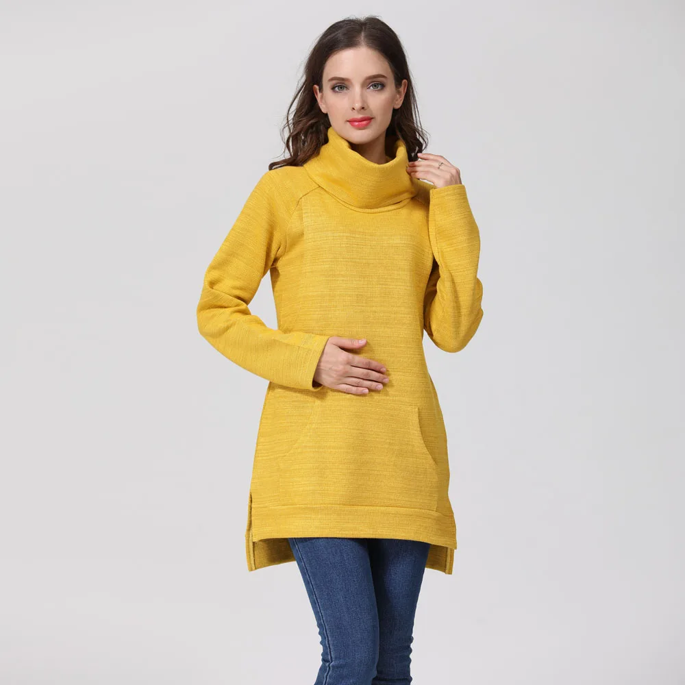 Emotion Moms Elegant Maternity Clothes Thermal Breastfeeding Coat Turtle Neck Nursing Sweaters Hoodie the Colour of  Yellow