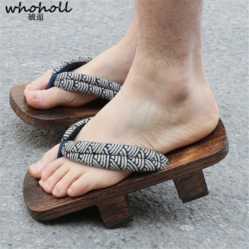 

WHOHOLL Jiraiya Cosplay Costume Japanese Wooden Clogs Man Women Kimono slippers Two-teeth geta Flip Flops Size 46