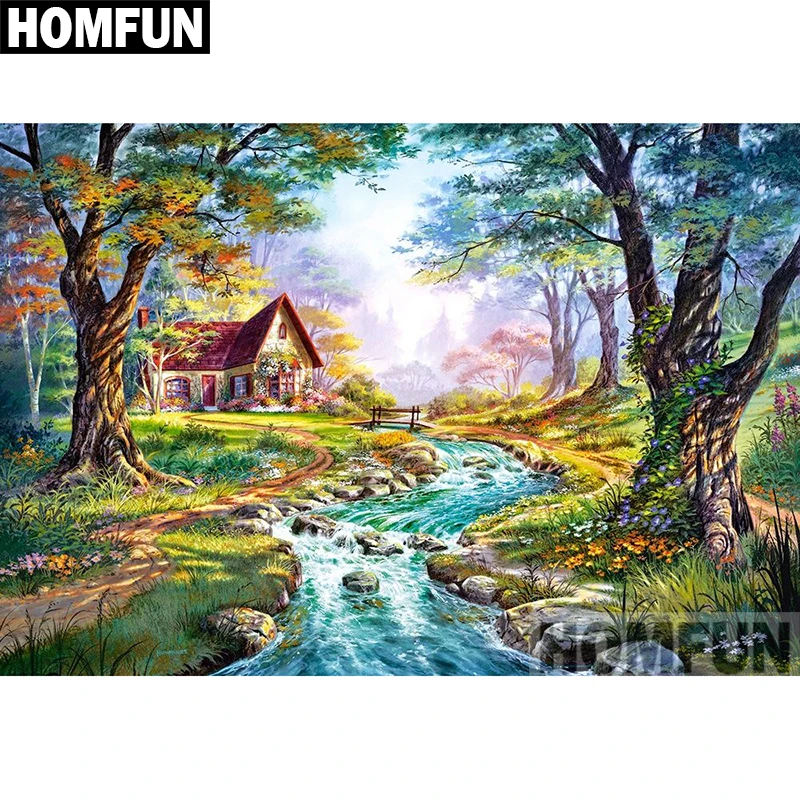 

HOMFUN Full Square/Round Drill 5D DIY Diamond Painting "Forest Stream" Embroidery Cross Stitch 5D Home Decor Gift A03991