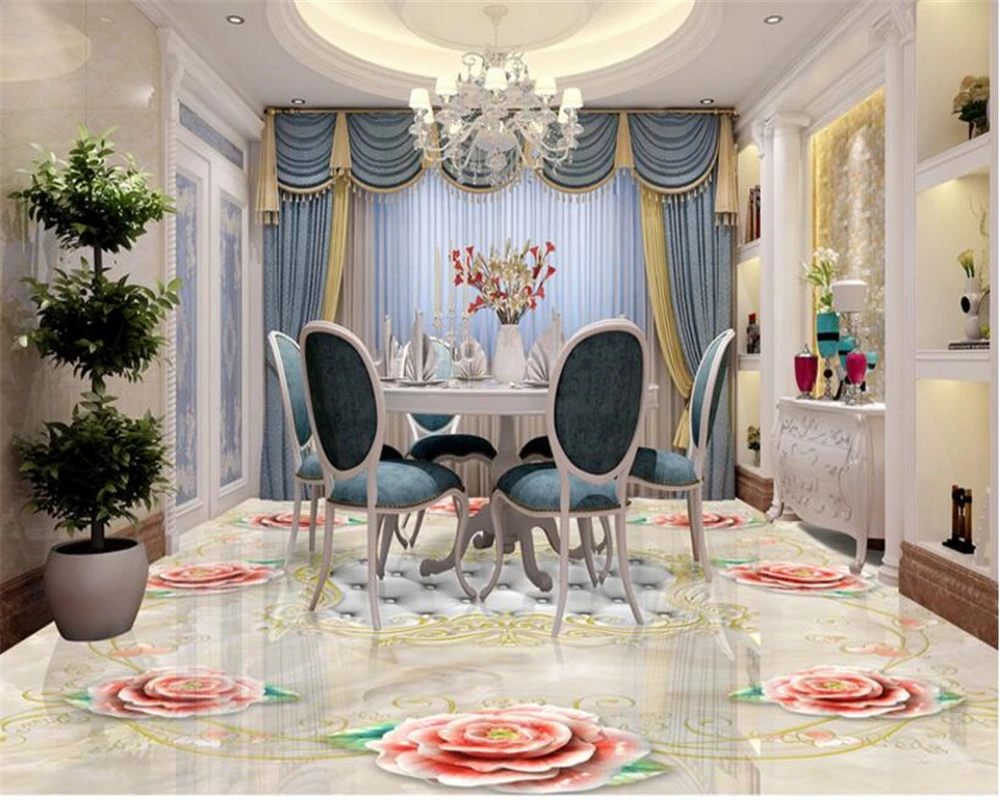 

beibehang High decorative painting wall paper marble relief flowers stone pattern parquet 3D floor tiles to paste 3d wallpaper