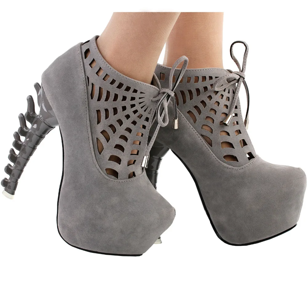 LF80643 Punk Black Spider Web Lace-Up Platform Bone Heel Ankle Boots Size 4/5/6/7/8/9/10