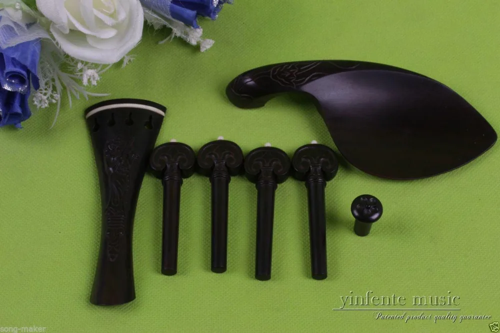 

1set 4/4 violin ebony parts,ebony tailpiece peg chinrest endpin Hand-carved #449