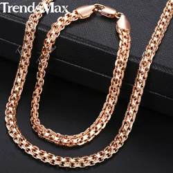 Womens Jewelry Sets 585 Rose Gold Color Bracelet Neckalce Set Bismark Link Chain Dropshipping Jewelry Gifts For Women 5mm KGS275