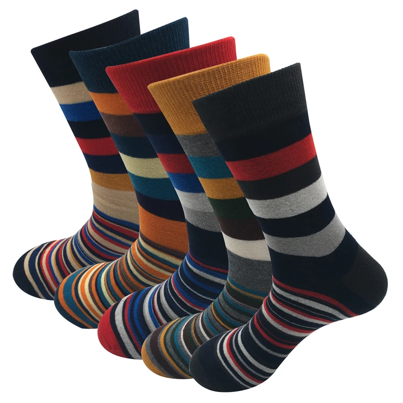 2020 new men\'s socks casual men socks color stripes five pairs of large size 45-46-47-48 fashion design cotton socks no gift box