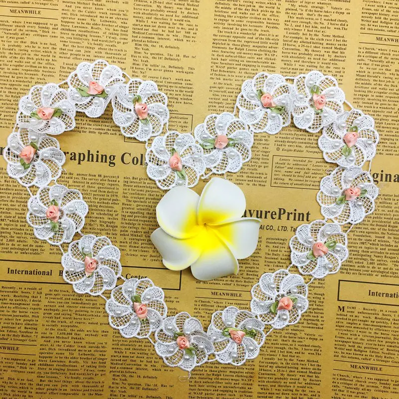 10X للذوبان زهرة الورد اللؤلؤ المطرزة شبكة الفرنسية الدانتيل تقليم الشريط النسيج لوازم الخياطة الحرفية لفستان مُصمم حسب الطلب قبعة ديكور #4