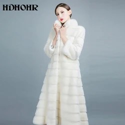 HDHOHR-Casacos de pele natural feminina de vison, saia longa, branco real, fino, quente, alta qualidade, inverno, 2022