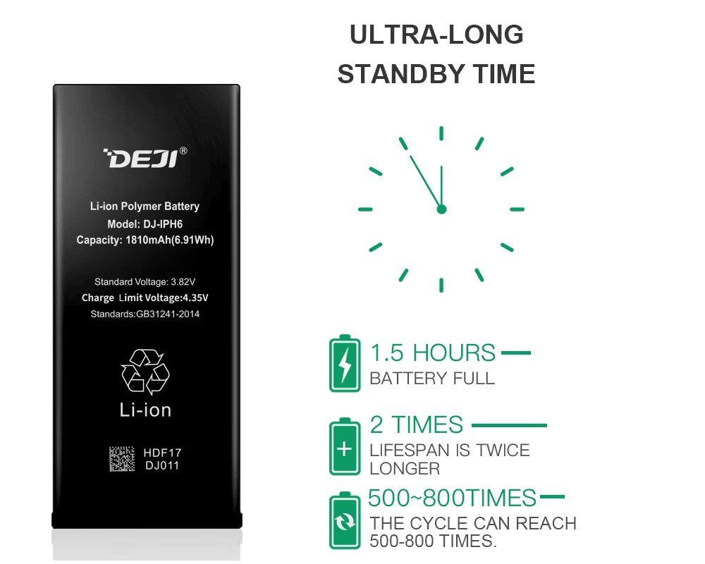 DEJI Original Li-ion Battery For iPhone 6G High Quality Real Capacity 1810mAh Internal Phone Batteries Replacement I6