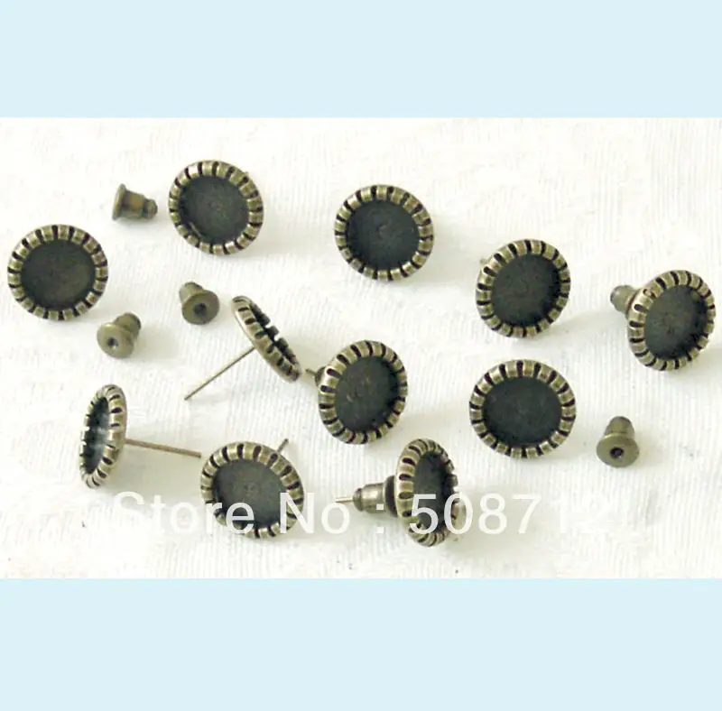 

Free shipping!!!500 Pieces of Antique Bronze 12mm Tray Posts Earrings