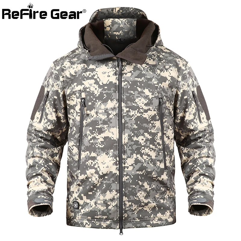 ReFire Gear Army Tactical Uomini Giacca Softshell Impermeabile Giacca Mimetica Militare Maschio Camo Vestiti di Inverno Felpa Con Cappuccio del