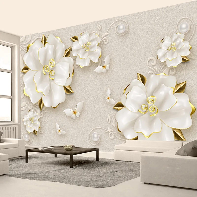 Papel tapiz estereoscópico 3D de estilo moderno, Mural de fotos personalizado, patrón de mariposa de flores, pintura de pared, Fondo para sala de estar y dormitorio