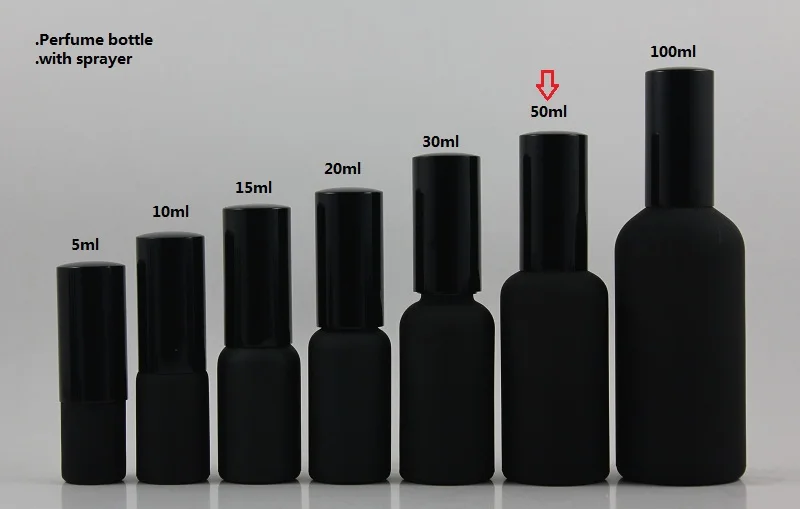 

50pcs wholesale 50ml black frosted perfume bottle with black atomiser, spray mist pump glass bottle, perfume packing