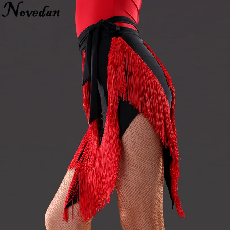 Fringe Latin Salsa Tango Rumba Cha Cha Ballroom Dance Dress Skirt Square Dance Red Black Latin Clothes Women Latin Dance Dress