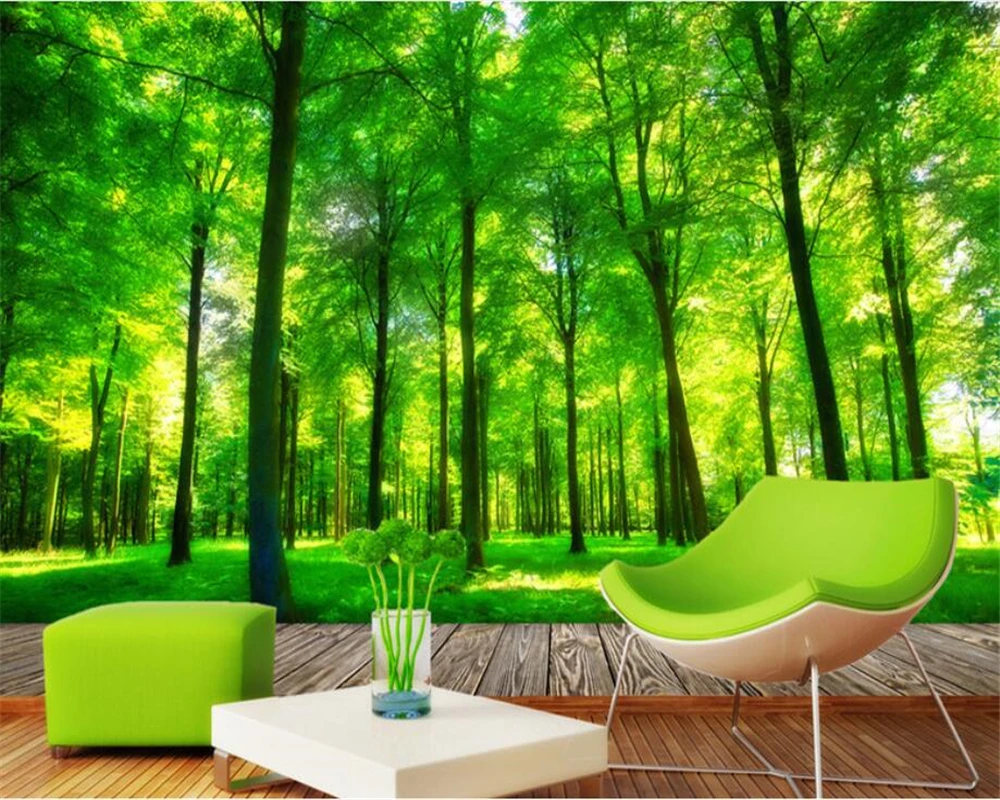 

Custom 3D Green woods Wall Mural Photo Wallpaper Scenery wallpaper Living Room home decor papel de parede beibehang 3d wallpaper