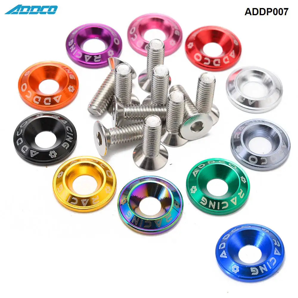 Addco Racing 10PC M6 CNC Billet Aluminum Fender Bumper Washer Bolt Engine Bay Dress Up Kit ADDP007