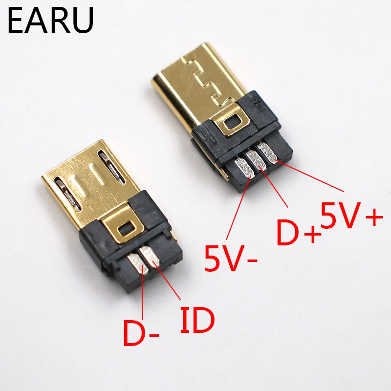 10pcs 6mm 8mm Micro USB 5PIN Welding Type Male Plug Connectors Charger 5P Tail Charging Socket 4 in 1 White Black Gold Plated