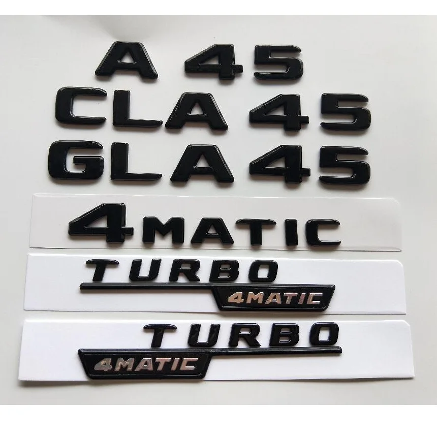 Shiny Glossy Black Fender  Emblems Badges for Mercedes Benz W176 W177 A35 A45 X117 CLA35 CLA45 X156 GLA35 GLA45 AMG TURBO 4MATIC