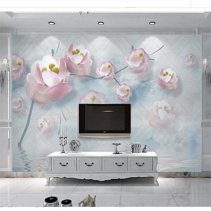 wellyu  papier peint  wallpaper for walls 3 d Custom wallpaper  3d jewelry flowers water reflection video background wall