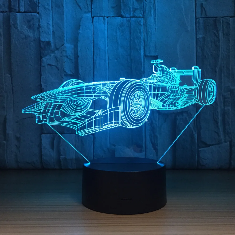 7 Colors Changing Led Night Light 3D F1 Racing Car Modelling Luminarias Modern Bedroom Atmosphere Desk Lamp Usb Decor Kids Gifts