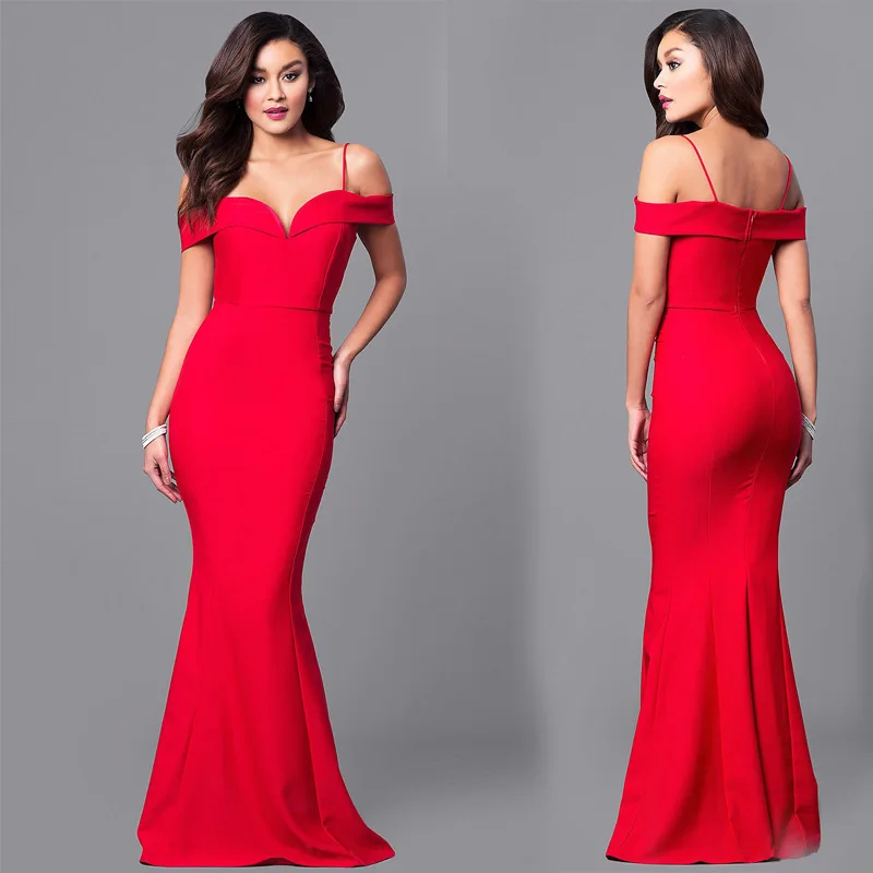 Sexy Straps V-Neck Dresses for Women 2022 Off Shoulder Bodycon Red Dress Party Long Maxi Vestidos De Fiesta Summer Sundress