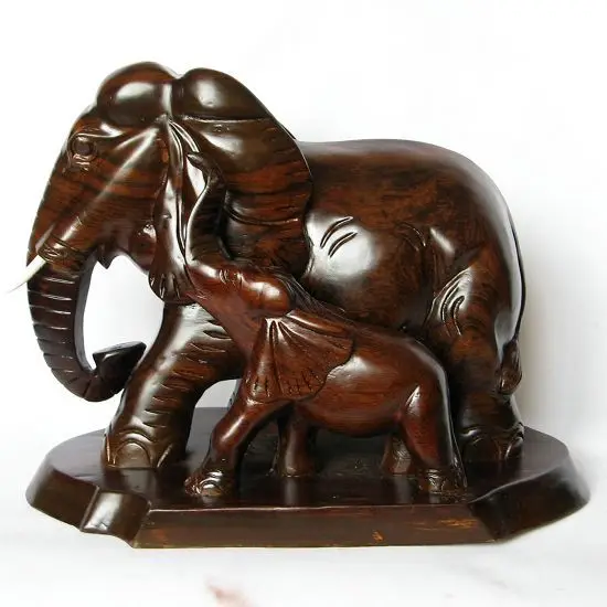 V Gallery] carved mahogany mahogany elephant crafts Zhai feng shui ornaments auspicious elephant 30