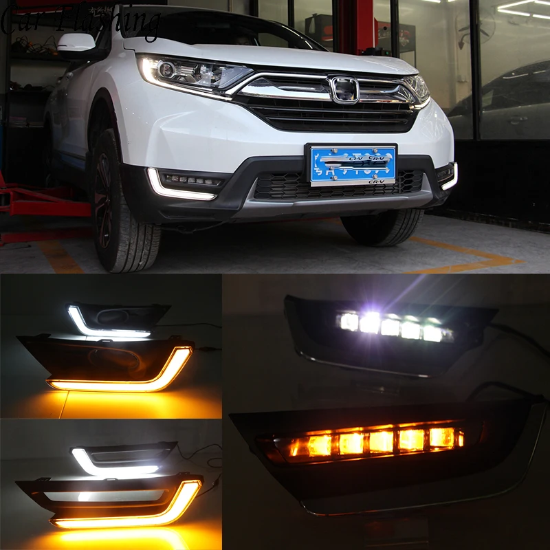 Car Flashing 2Pcs Car DRL Fog lamp LED Daytime Running Light For Honda CRV CR-V 2017 2018 2019 With Turn Signal Style Relay