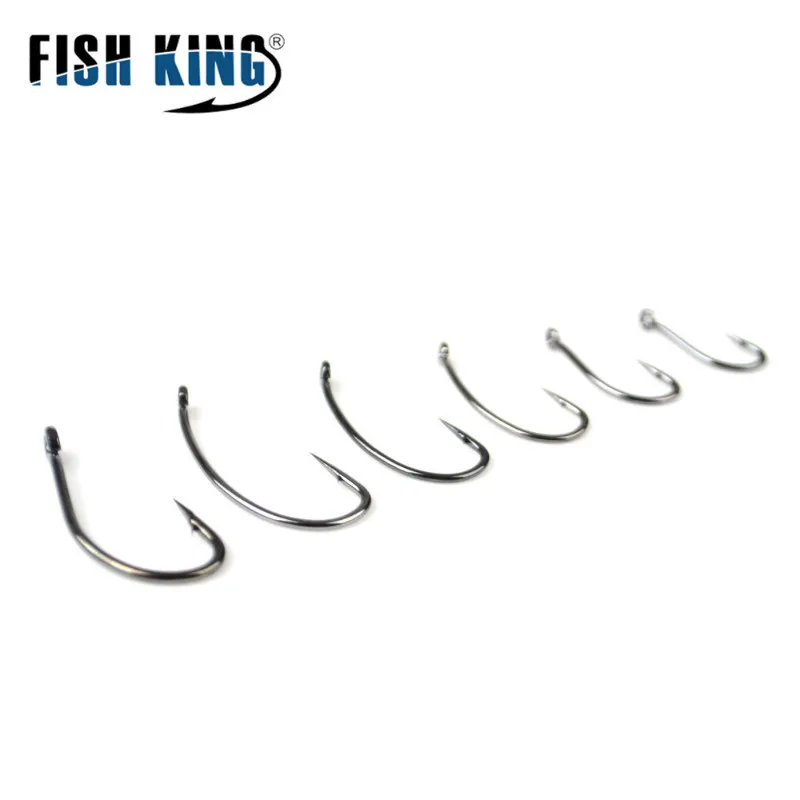 FISH KING 10-30pcs High Carbon Steel Matte Black Europe Carp Hook 1 2 4 6 8 10# Barbed Single Carp Fishing Hooks Freshwater