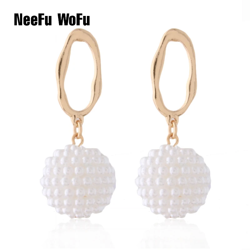 NeeFu WoFu Drop Freshwater Pearl Dangle Earring For Woman Brand Gold Color Irregular Charms Oorbellen Wholesale Fashion Jewelry