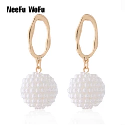 NeeFu WoFu Drop Freshwater Pearl Dangle Earring For Woman Brand Gold Color Irregular Charms Oorbellen Wholesale Fashion Jewelry