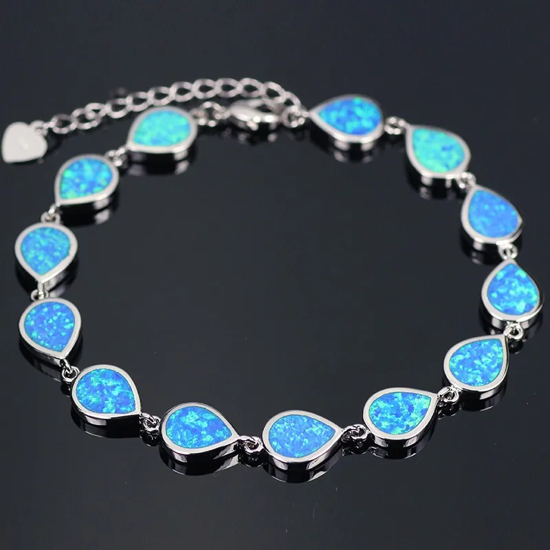 

JLB-028 Water Drop Blue Opal Bracelets Stamped Friendship Bracelets For Women Jewelry Gift Bangles