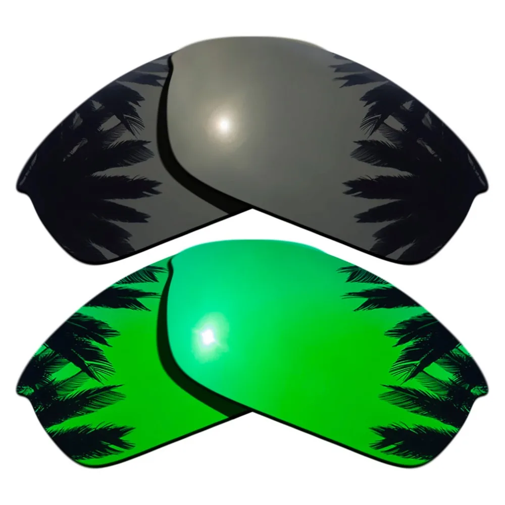 

(Black+Green Mirrored Coating) 2-Pairs Polarized Replacement Lenses for Flak Jacket 100% UVA & UVB Protection