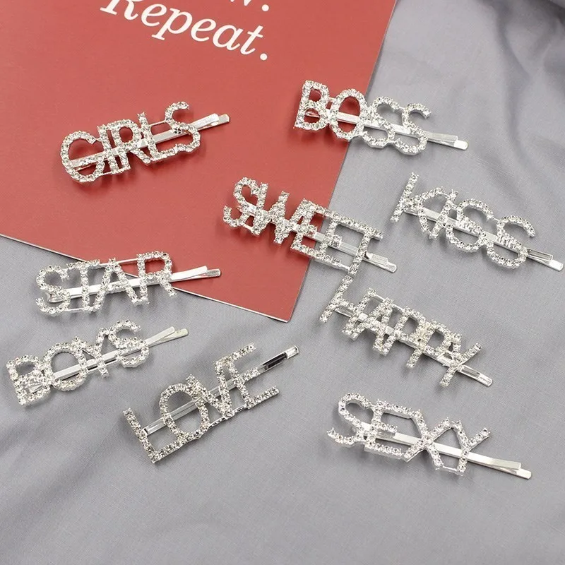 Hair Clip Women Hair Pin Hairclip English Letter Barrette Rhinestone Personality Word Girl Hairpin Hair Accessories Jewelry