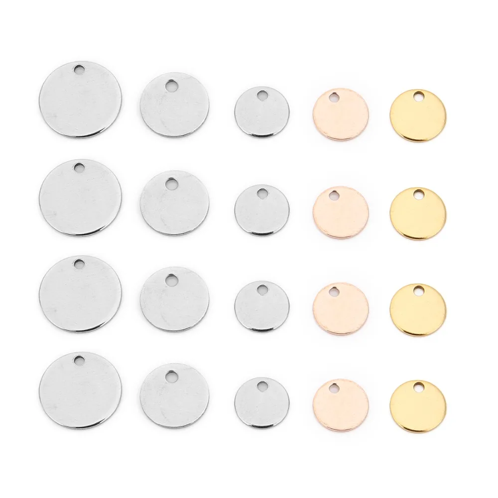 Sauvoo Round Stainless Steel Stamping Blank Dog Tags Pendant 6 8 10 12 15 20 25mm Rose Gold Color For DIY Jewelry Making Finding