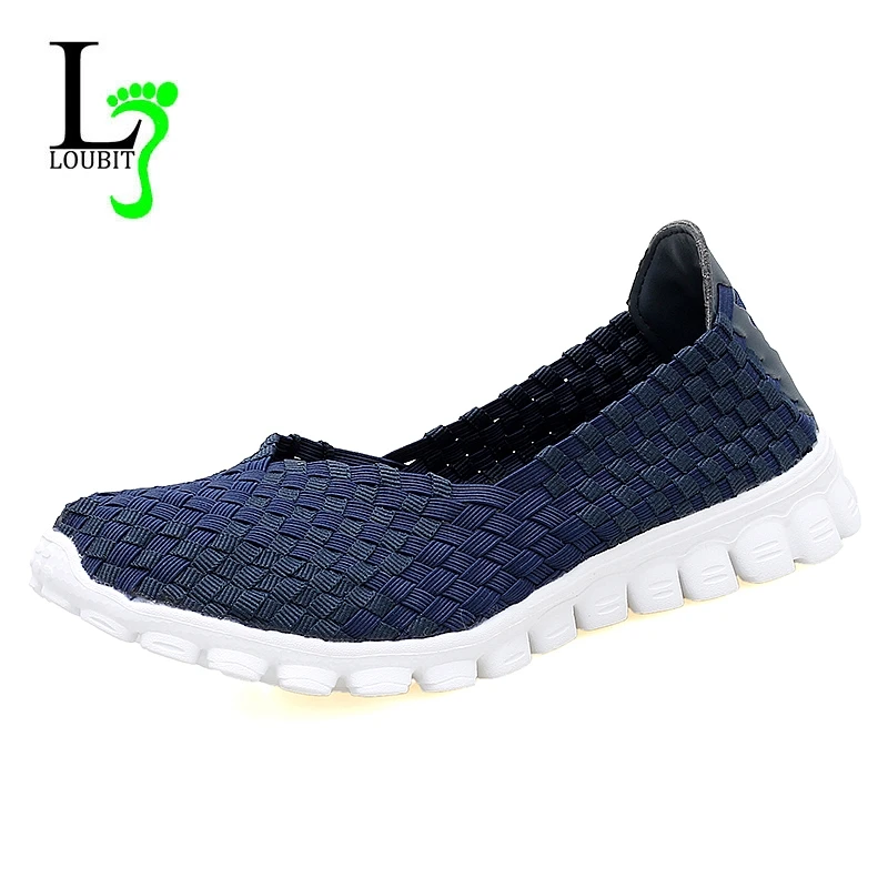 Women Shoes Summer Casual Flats Breathable Female Sneakers Woven Walking Shoes Slip On Ladies Loafers Handmade Shoes Size 35-40