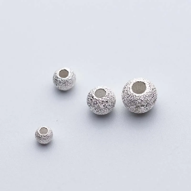 10pcs/lot 925 Sterling Silver Matte Round Beads 3mm 4mm 5mm 6mm Hand Made Big Hole Spacer Beads DIY Jewelry Making Accessories