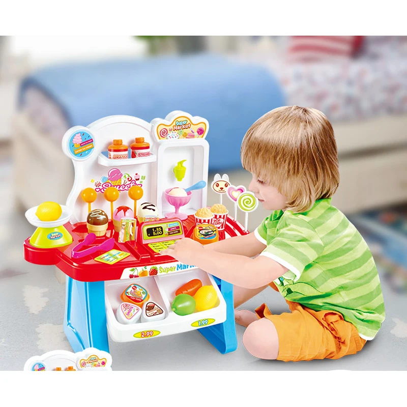 Scuola materna ragazza finta Play House giocattoli supermercato cassa cassa frutta torta festa per bambini gioco giocattoli cibo caramelle attrezzo da cucina