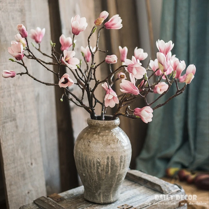 

Wholesale PE long stem 8 heads artificial Magnolia flower fake magnolias wedding decorative flowers 12pcs/lot