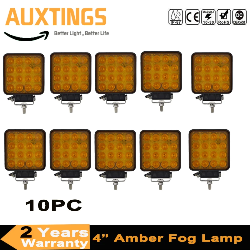 

10PC 48W Square Spot LED Work Light Amber Car Driving Fog Lamp Led Bar Offroad Boat Truck Trailer Signal Light 12V 24V