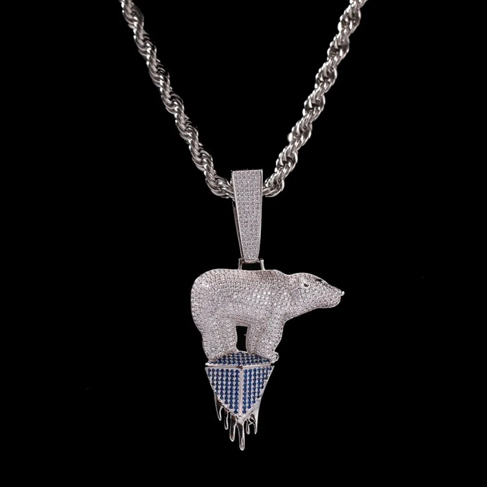 TBTK Polar Bear on Iceland Pendant Iced Out Zirconia Luxury Jewelry Necklace With 20mm CZ Cuban Link Chain