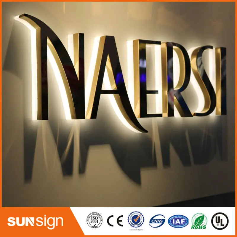 Groothandel Reclame Rose Gold Rvs Led Backlit Brief Teken