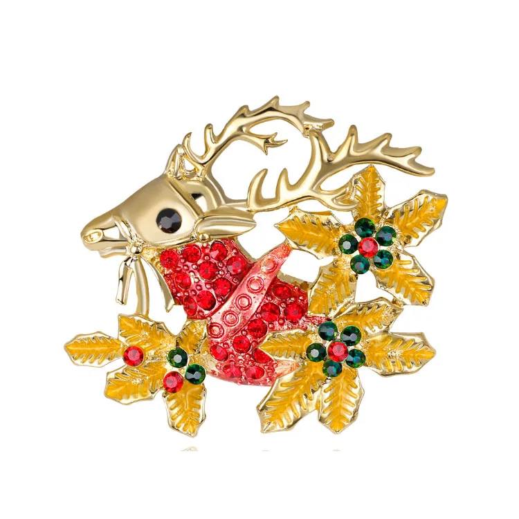 50pcs/lot Cute Design Baby Reindeer Brooch Rhinestone Christmas Crystal Brooch Pin