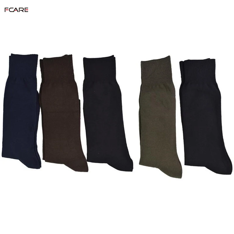Fcare 10PCS=5 pairs long leg business 44-47 crew men dress cotton black, blue, brown and army green plus big size socks
