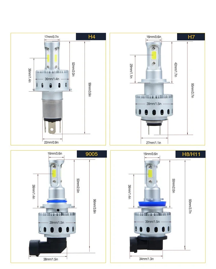 PAMPSEE 1Pair 7P Car LED Headlight 90W 12000LM H4 LED H7 H8 H9 H11 HB4 9006 9005 HB3 white 6000K 3 COB LED Car Headlight Bulb