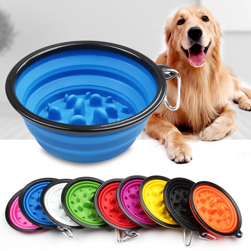 Portable Puppy Dog Bowl Pet Collapsible Slow Feeding Bowl Feeding/Regular Bowl BPA Free Foldable Cup Dish for Dogs Cat Drop