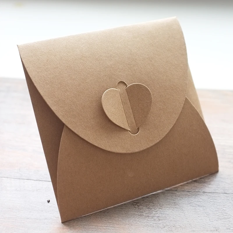 (10 pieces/lot) 13*13cm Vintage Square Heart Buckle CD Envelopes Kraft Paper CD Bags