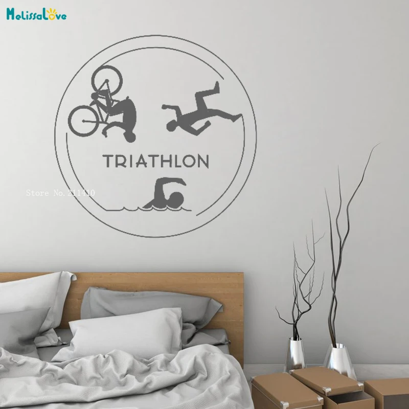 Triathlon Vinyl Wall Decal Home Decor Triathletes Sport Swimming Cycling Running Living Roomn Stickers Removable Murals YT1392